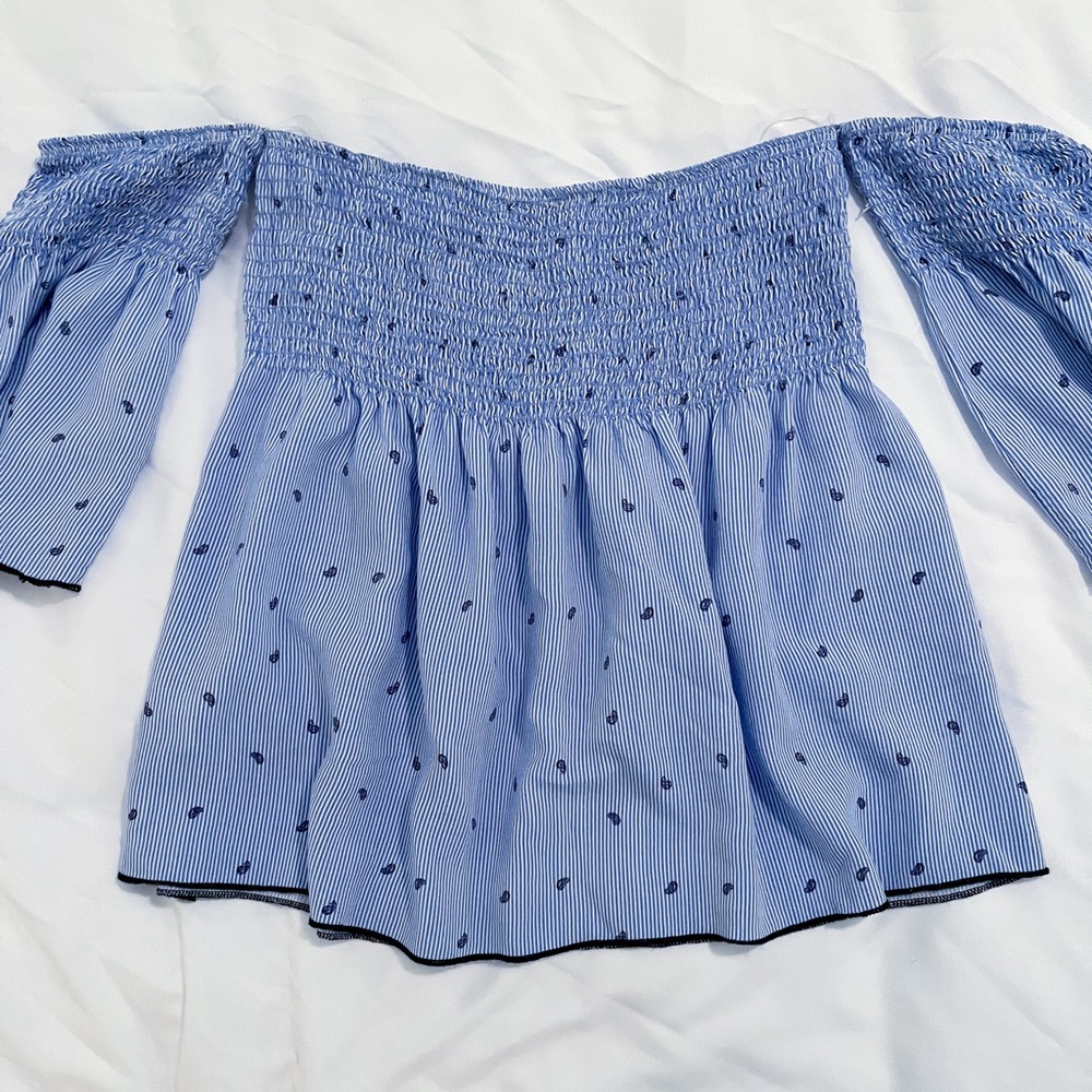 Bluebell Blue Cinched Off-the-shoulder Blouse Size Small - Picture 4 of 11